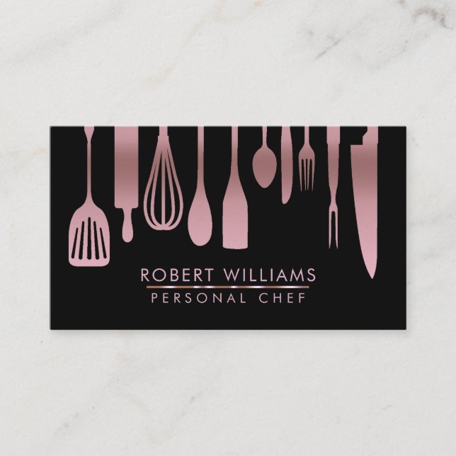 Rose Gold Koch Kitchtools Glitzer Imitate Visitenkarte (Vorderseite)
