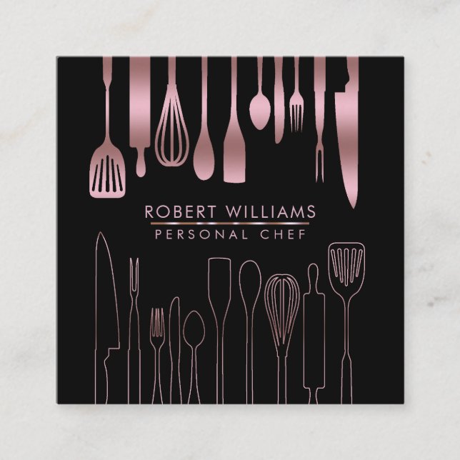 Rose Gold Koch Küche Tools Glitzer Imitat Catering Quadratische Visitenkarte (Vorderseite)
