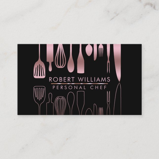 Rose Gold Koch Küche Tools Glitzer Imitat Catering Visitenkarte (Vorderseite)