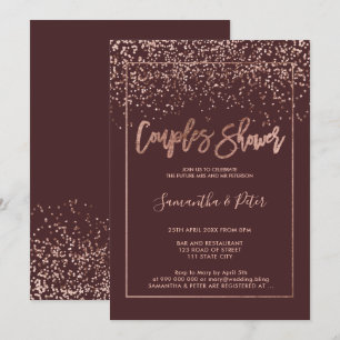 Rose gold Konfetti burgundy Drehbuch Ehepaare Dusc Einladung