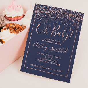 Rose gold Konfetti-Marine Typografie Babydusche Einladung