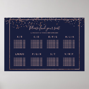 Rose Gold Konfetti Marineblau Hochzeitstisch Sitzp Poster