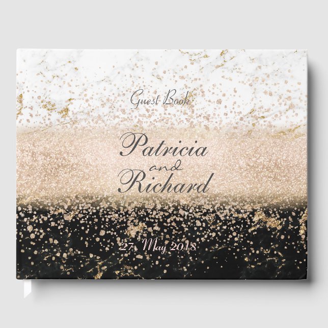 Rose Gold Konfetti Marmor Hochzeitskunst Gästebuch (Vorderseite)