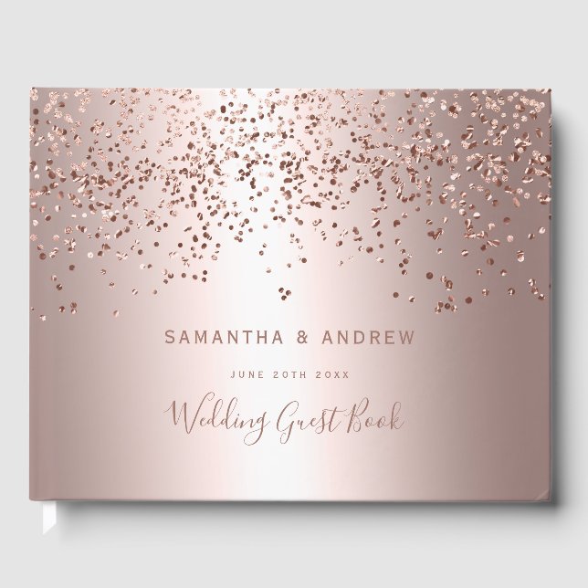 Rose Gold Konfetti Metallic Folie Foto Hochzeit Gästebuch (Vorderseite)