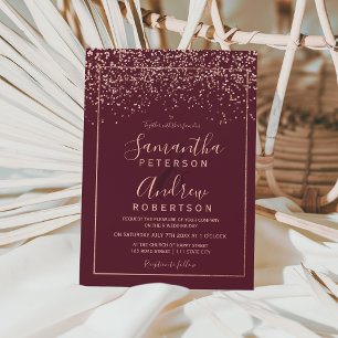 Rose gold Konfetti roter Bordeaux Typografie Hochz Einladung