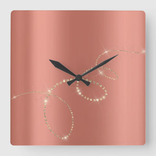 Rose Gold Kristalle gefroren Glas Unendlichkeit Ku Quadratische Wanduhr