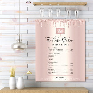 Rose Gold Kuchen Bäckerei Glitter Drip Speisekarte Poster