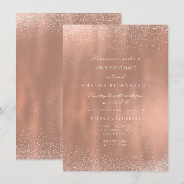 Rose Gold Kupfer Glitzer Funkelnd Bridday Einladung (Vorne/Hinten)