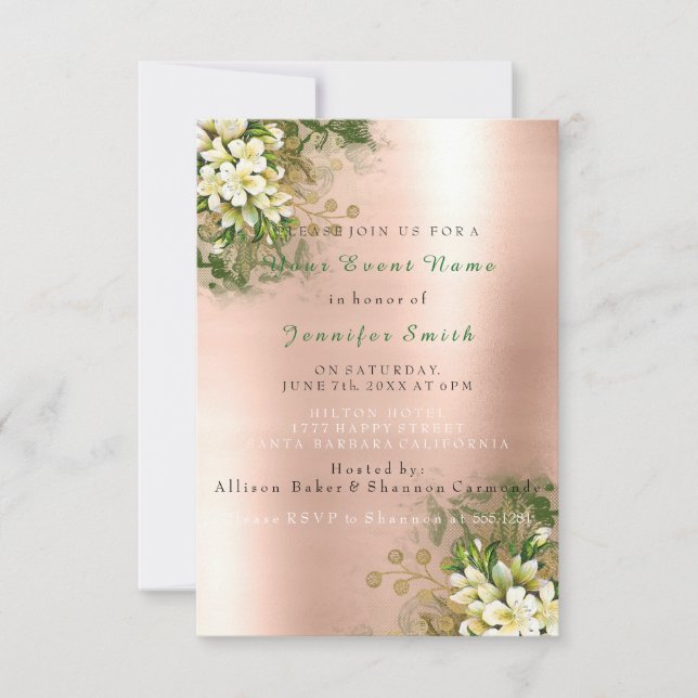 Rose Gold Kupfer Metallische Blüte Frühlingsminze Einladung (Vorderseite)