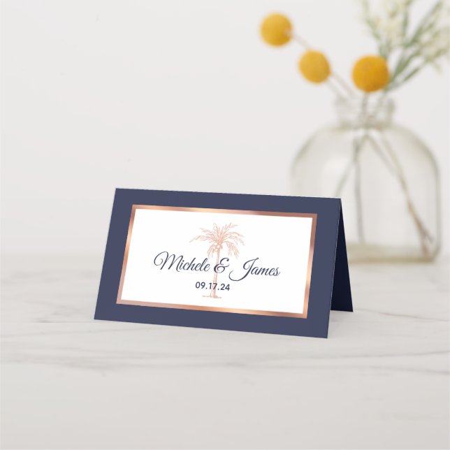 Rose Gold Kupfer Palme Tree Moderne Hochzeit Platzkarte (Vorderseite)