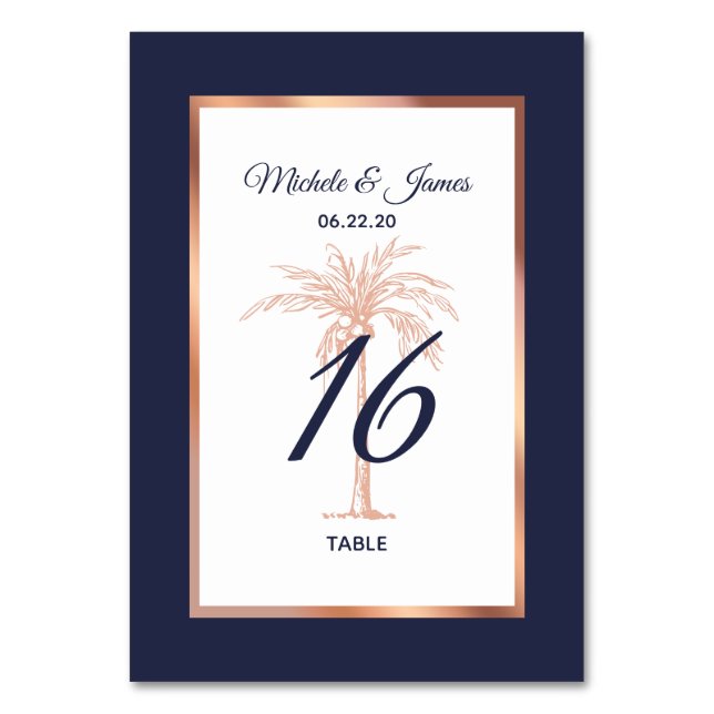 Rose Gold Kupfer Palme Tree Moderne Hochzeit Tischnummer (Vorderseite)