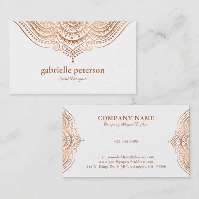 Rose-Gold Lace Paisley Mandala Visitenkarte (Vorne/Hinten)