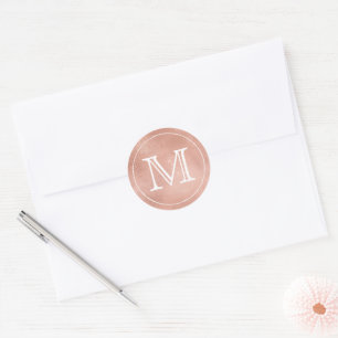 Rose Gold Lace White Monogram Letter Runder Aufkleber