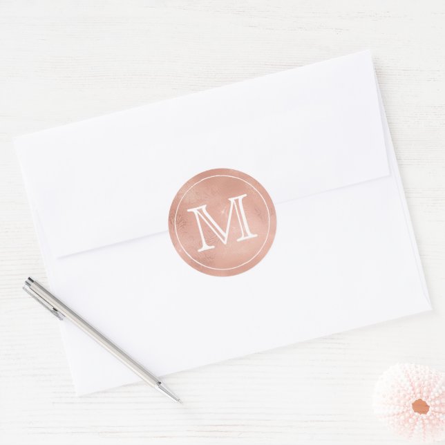 Rose Gold Lace White Monogram Letter Runder Aufkleber (Umschlag)