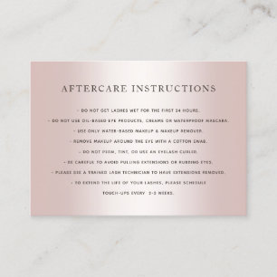 Rose Gold Lash Erweiterungen Aftercare Instruktion Visitenkarte