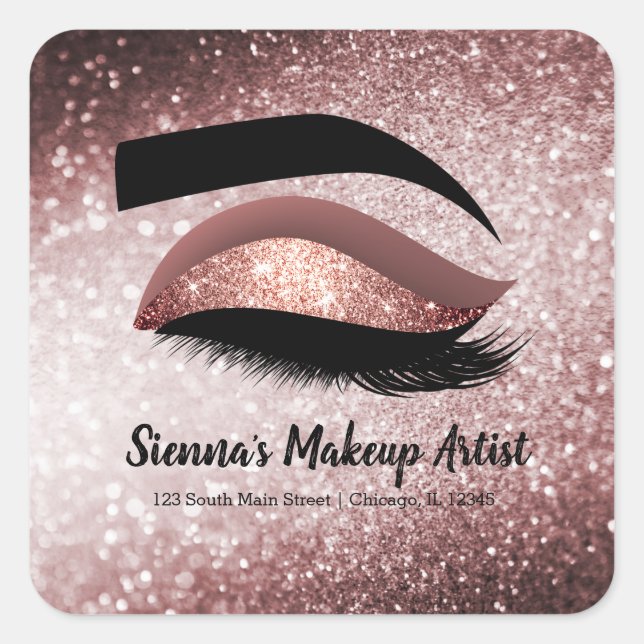 Rose Gold Lashes Auge Quadratischer Aufkleber (Vorderseite)