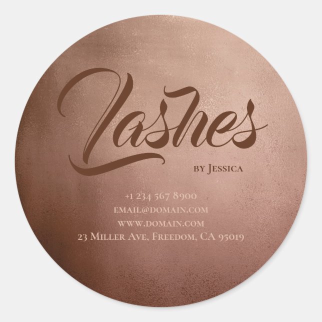 Rose Gold Lashes Studio Beauty Shop Runder Aufkleber (Vorderseite)
