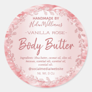 Rose Gold Leaf Zebra Druck Body Butter Labels Runder Aufkleber