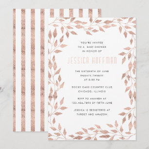 Rose Gold Leafy Baby shower frontalier Invitation