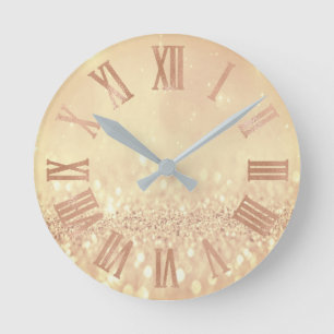Rose Gold Lemon Glitter Minimal Metal Roman Numer Runde Wanduhr
