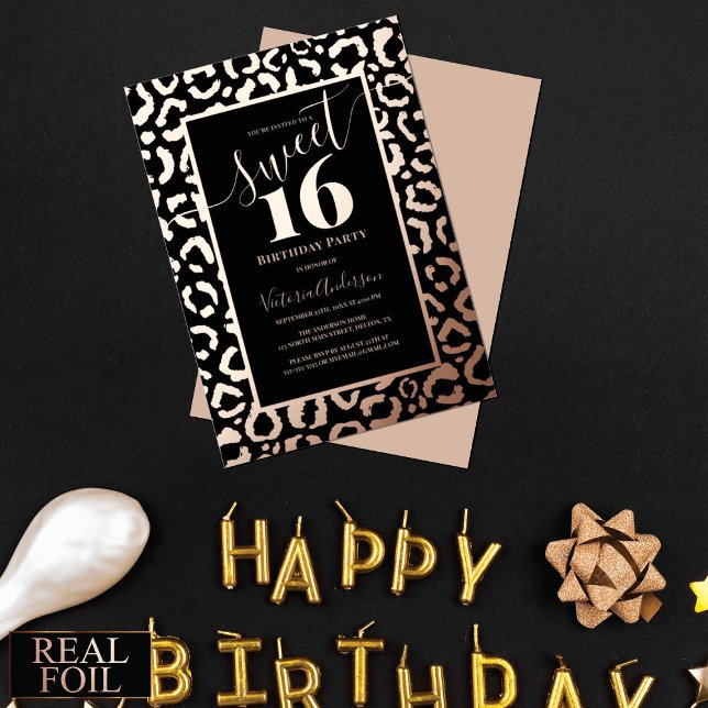 Rose Gold Leopard Cheetah Animal Print Sweet 16 Folieneinladung (Von Creator hochgeladen)