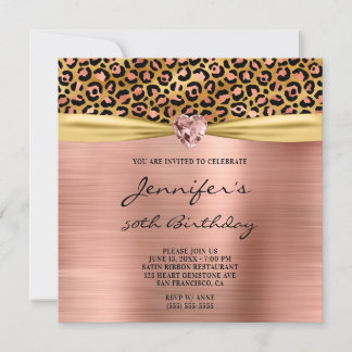 Rose Gold Leopard Foil Gem Herz 50. Geburtstag Einladung