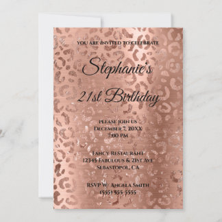 Rose Gold Leopard Glam Foil 21. Geburtstag Einladung