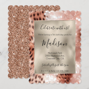 Rose Gold Leopard Glitz Stylish Glitzer Einladung
