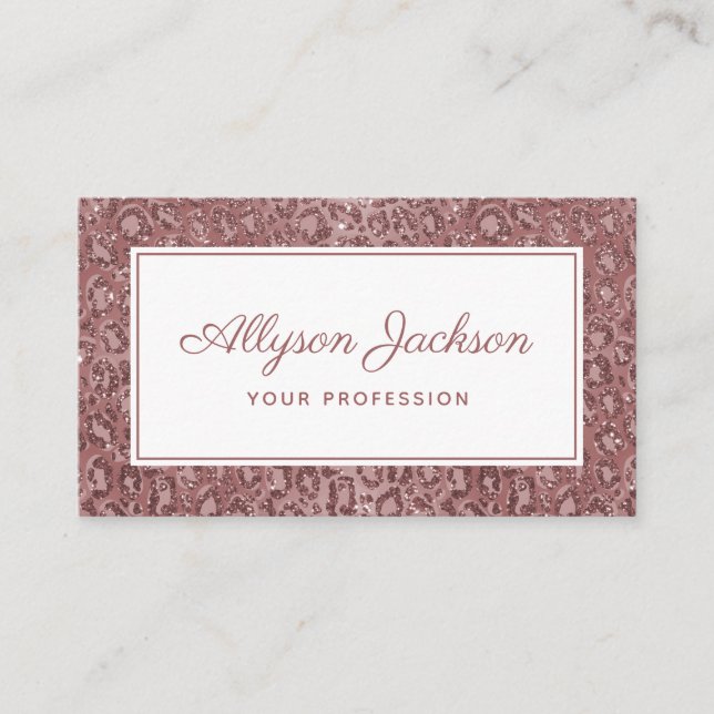 Rose Gold Leopard Glitzer Business Card Visitenkarte (Vorderseite)