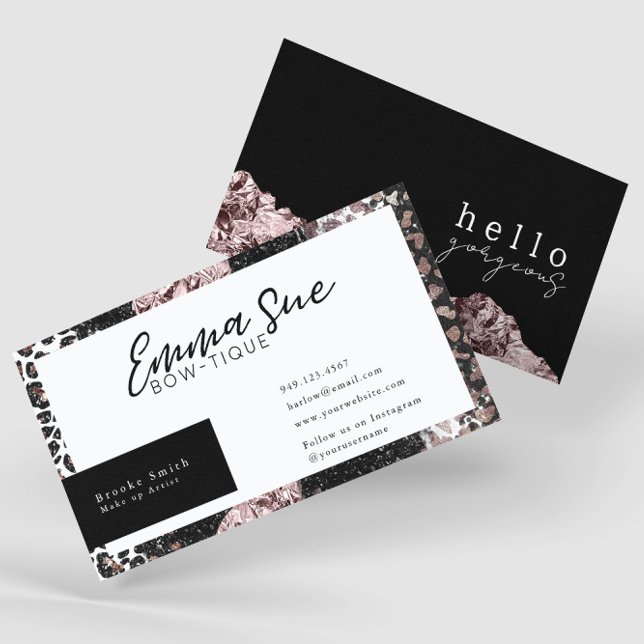 Rose Gold Leopard Hallo wunderschöne Add your logo Visitenkarte (Von Creator hochgeladen)
