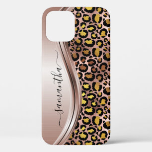 Rose Gold Leopard Handgeschriebener Name Metal Case-Mate iPhone Hülle