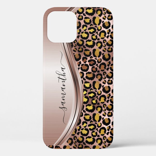 Rose Gold Leopard Handgeschriebener Name Metal Case-Mate iPhone Hülle (Rückseite)