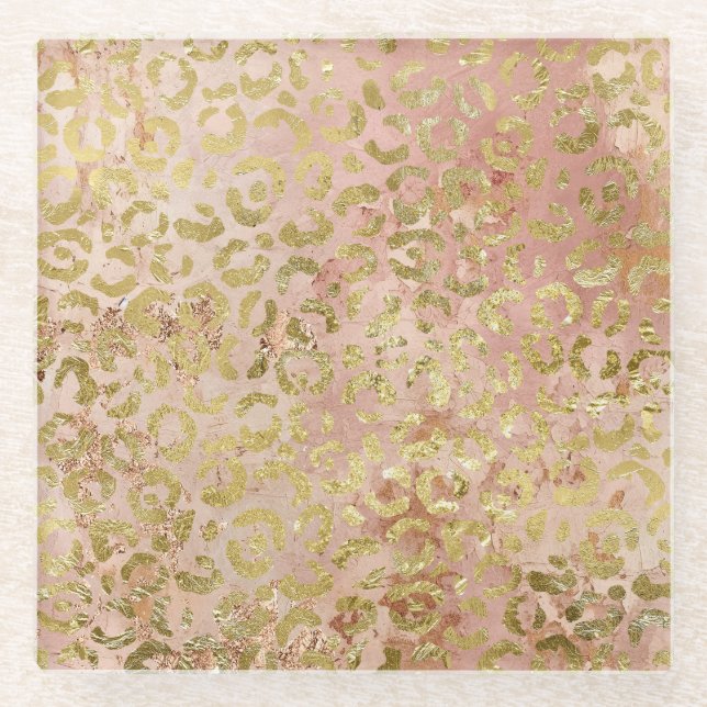 Rose Gold Leopard Print Glasuntersetzer (Vorderseite)
