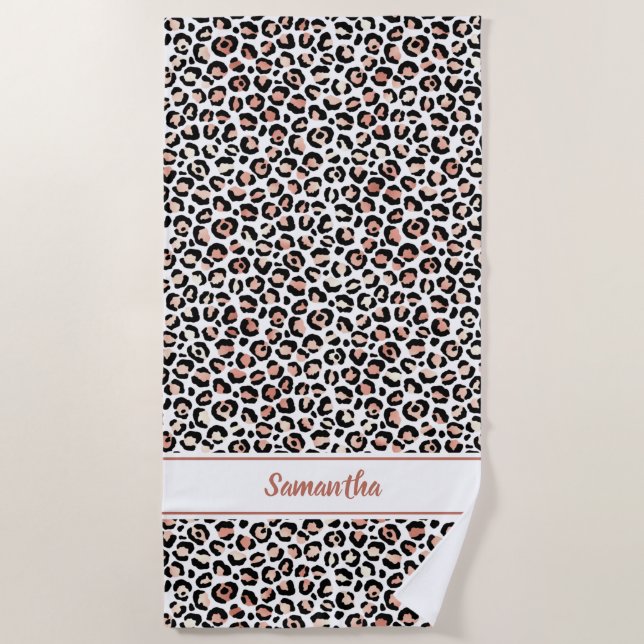 Rose Gold Leopard Print Personalisiert Strandtuch (Vorderseite)