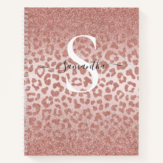 Rose Gold Leopard Spots Glittery Gradient Notebook Notizbuch (Vorderseite)