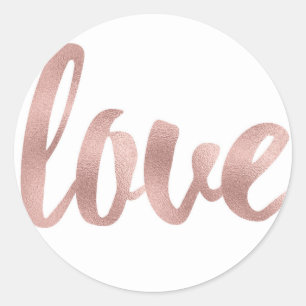 Rose Gold Liebe Aufkleber, Folie Schriftart, klein Runder Aufkleber