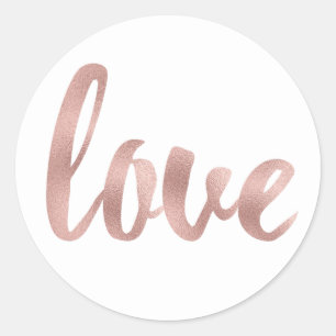 Rose Gold Liebe Aufkleber, Folie Schriftart Runder Aufkleber