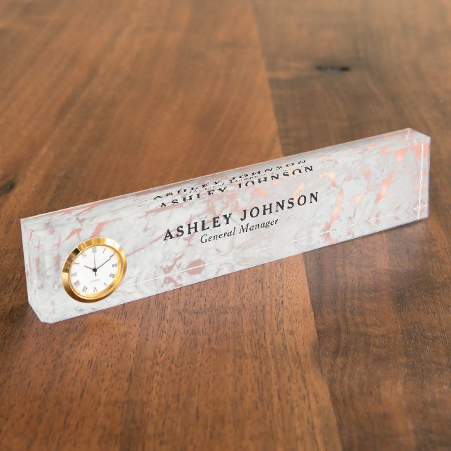Rose Gold & Light Gray Marmor kundenspezifisch Namensplakette (Seite)