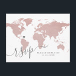 Rose Gold Light Pink Weltkarte UAWG Postkarte<br><div class="desc">Die Hochzeit in Urlaubsort POSTCARD uAwg OUT ENVELOPES ist ein elegantes minimalistisches Design mit moderner Typografie, einer passenden Eintrittskarte für eine Hochzeit in Urlaubsort oder eine Reise-Themenparty mit beweglicher und abnehmbarer Herzlage. Die helle Rose in goldfarbenem Rosa und grau. Der Rücken hat Platz für optionale Speisen und eine lustige Antwort...</div>