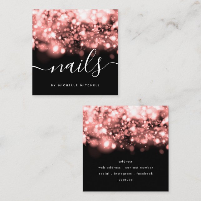 Rose Gold Lights Nails Techniker  Quadratische Visitenkarte (Vorne/Hinten)