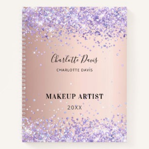 Rose Gold lila Glitzer Namenssignatur Notizbuch