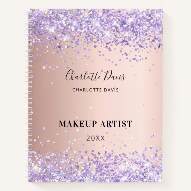 Rose Gold lila Namenssignatur Notizbuch (Vorderseite)
