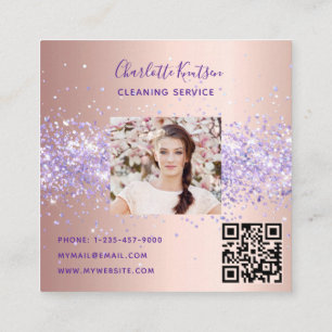 Rose Gold lila Reinigungsservice Foto qr Code Quadratische Visitenkarte