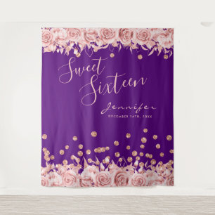 Rose Gold Lila Sweet 16 Glitzer Confetti Floral Wandteppich