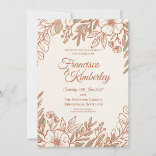 Rose Gold Line Floral Hochzeits-Einladung Einladung