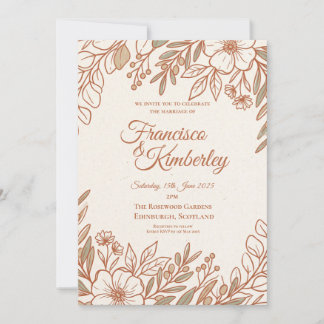Rose Gold Line Floral Hochzeits-Einladung Einladung