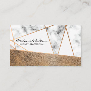 Rose Gold Lines   Braunes Leder und Marmor Visitenkarte