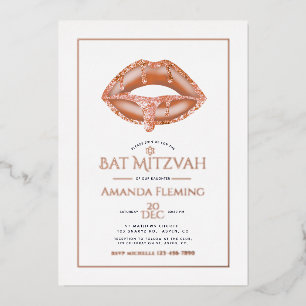 Rose Gold Lippen Bat Mitzwa Foto Folien-Einladung Folieneinladung