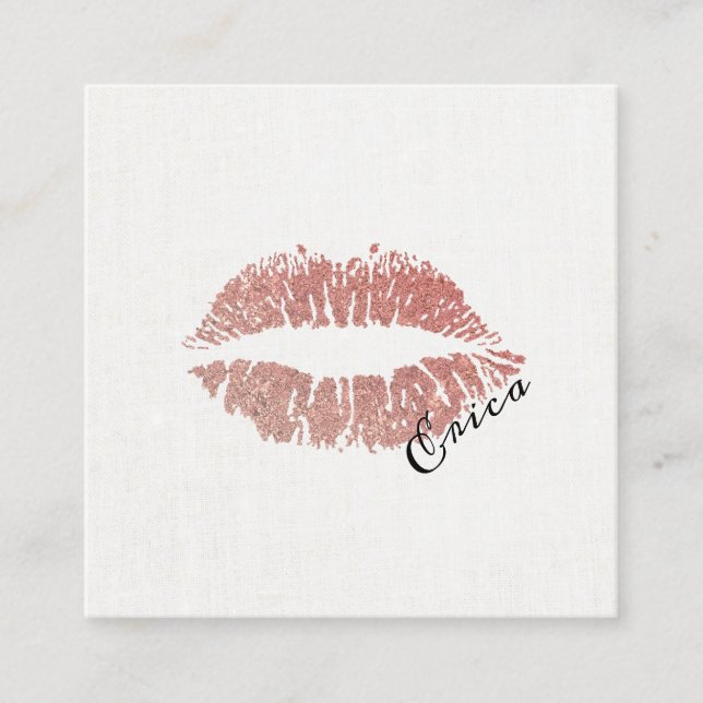 Rose Gold Lippen mit Name Makeup Artist Quadratische Visitenkarte (Vorderseite)