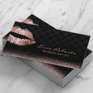 Rose Gold Lips Kiss Luxus Schwarzer Schönheitssalo Visitenkarte